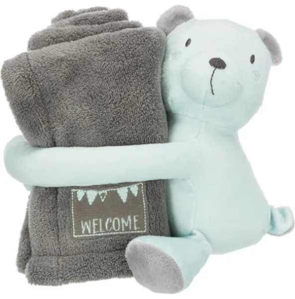 Trixie Junior cuddly set blanket/bear plush 75 × 50 cm grey/mint